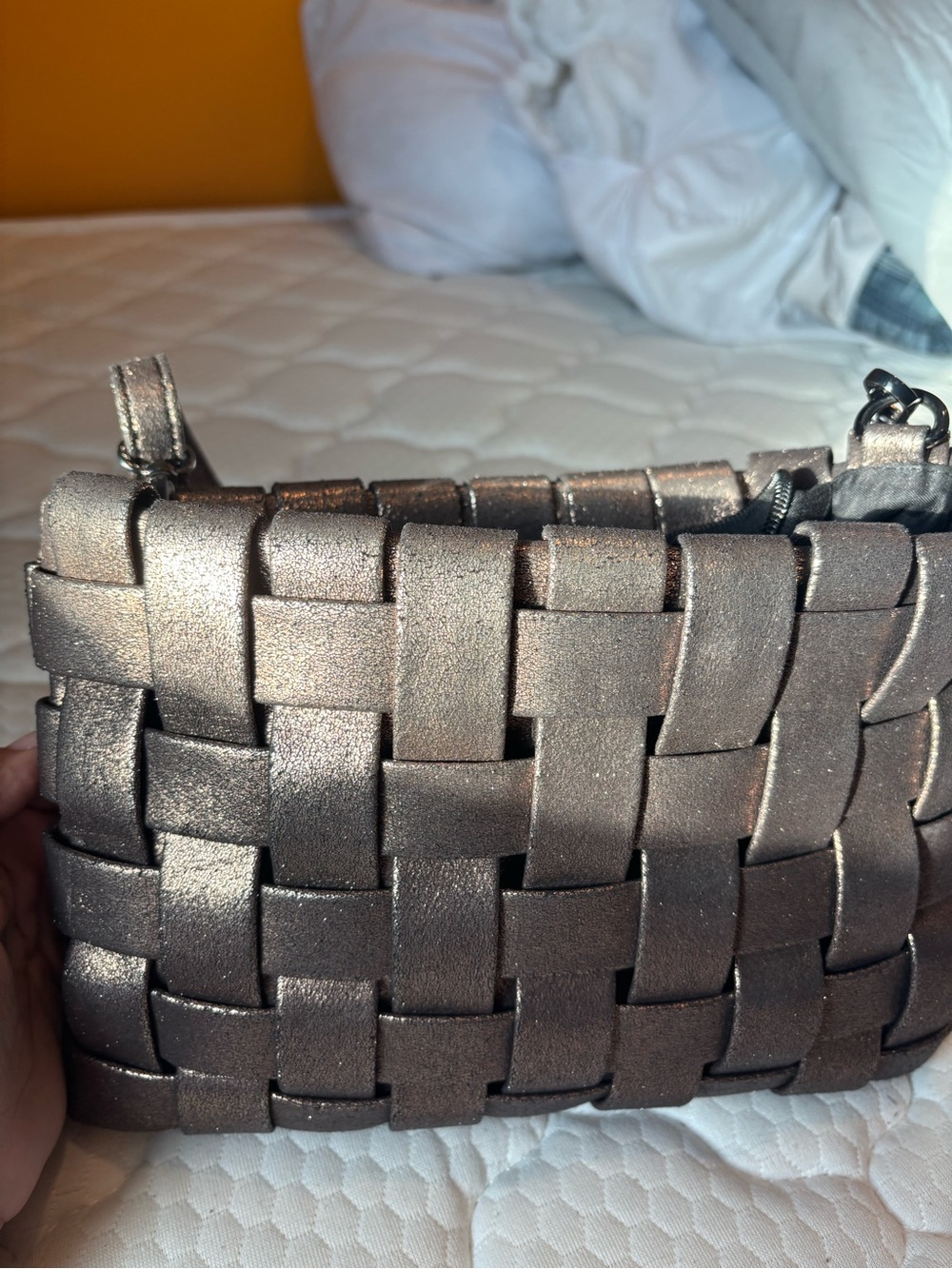 Anthropologie Metallic Bronze Woven Clutch